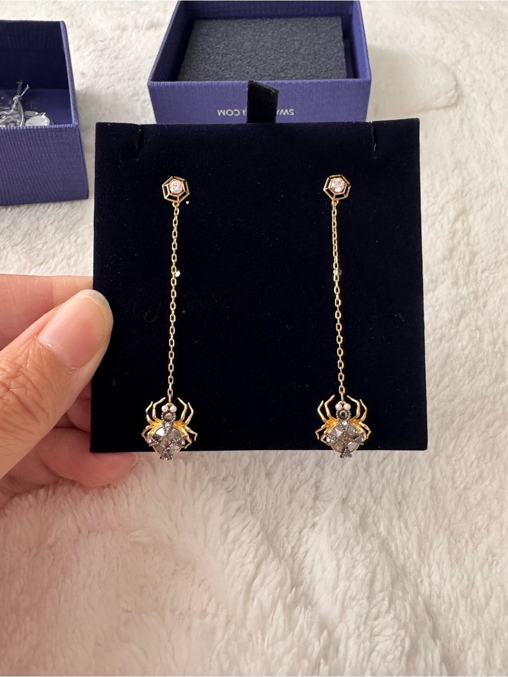 Gold Spider Drop Earrings